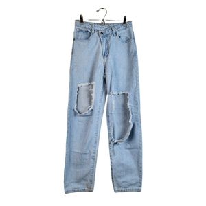 Adika XS Light Blue Distressed Ripped High Rise Straight Jeans